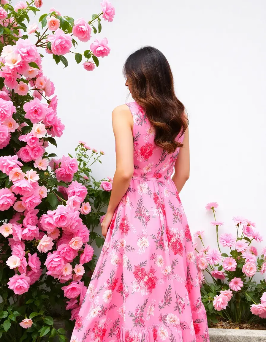 Vestido floral rosa fresco para fiesta de fin de año