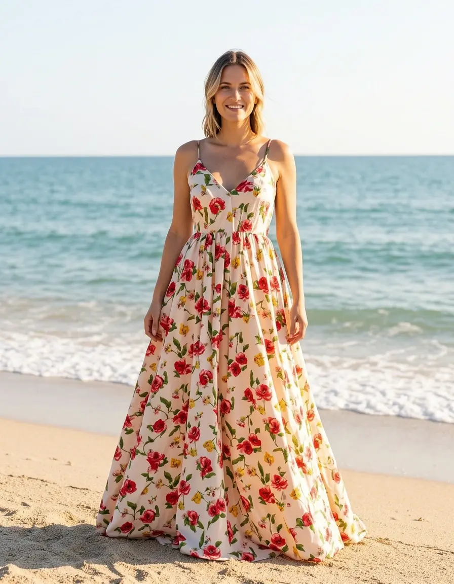 Vestido flores largo maxi estilo veraniego fluido