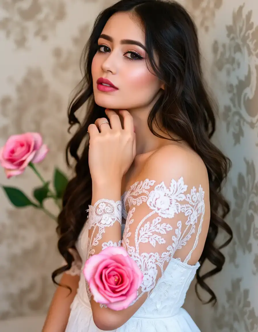 Vestido flores con encaje romántico delicado