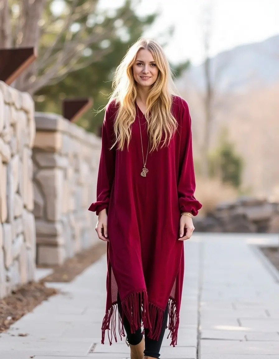 Vestido bohemio granate largo relajado