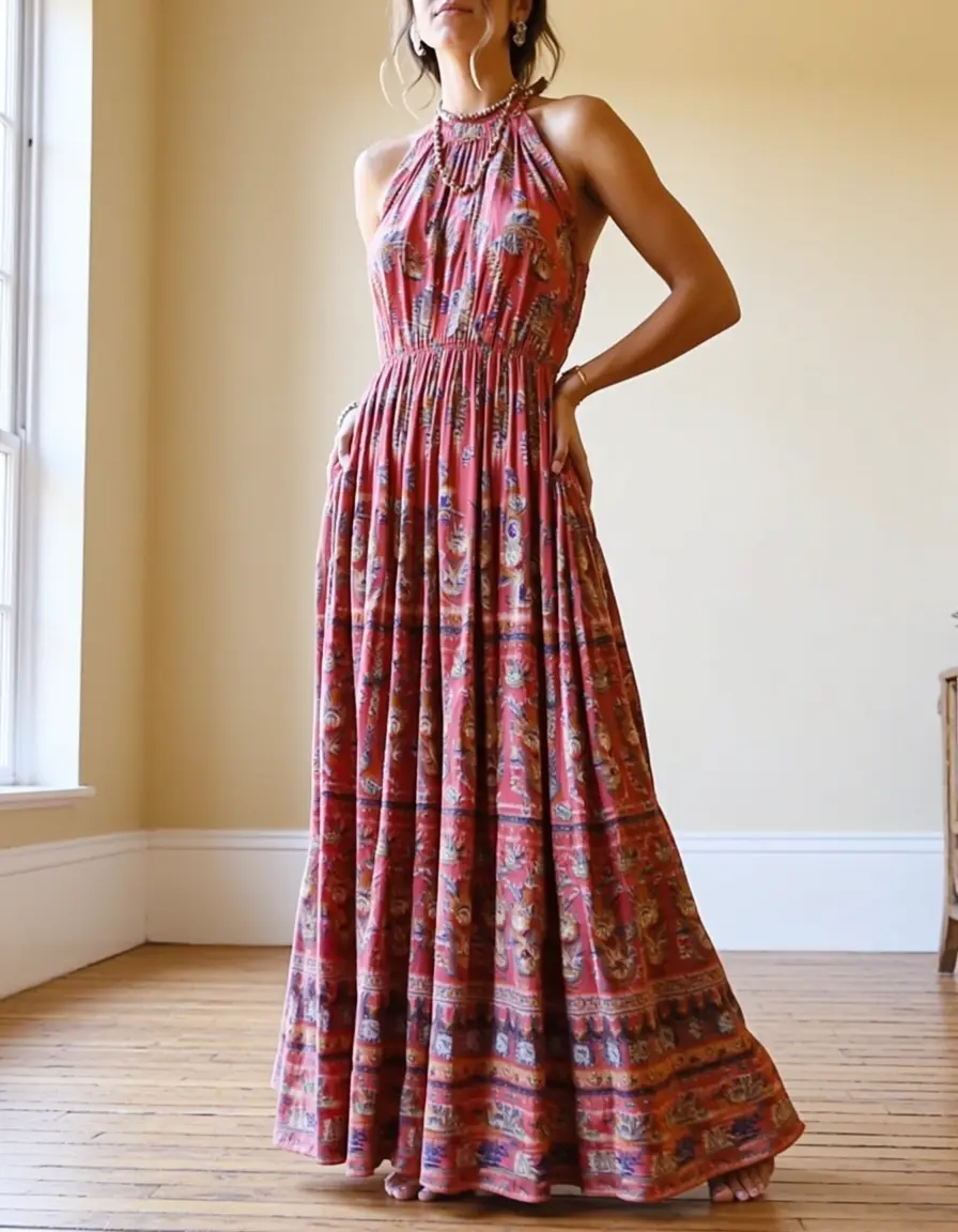 Vestido Halter Maxi Boho