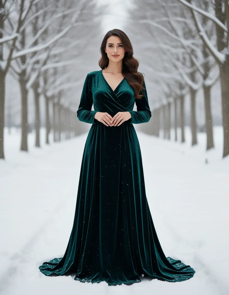 Vestido invierno mujer de terciopelo lujoso