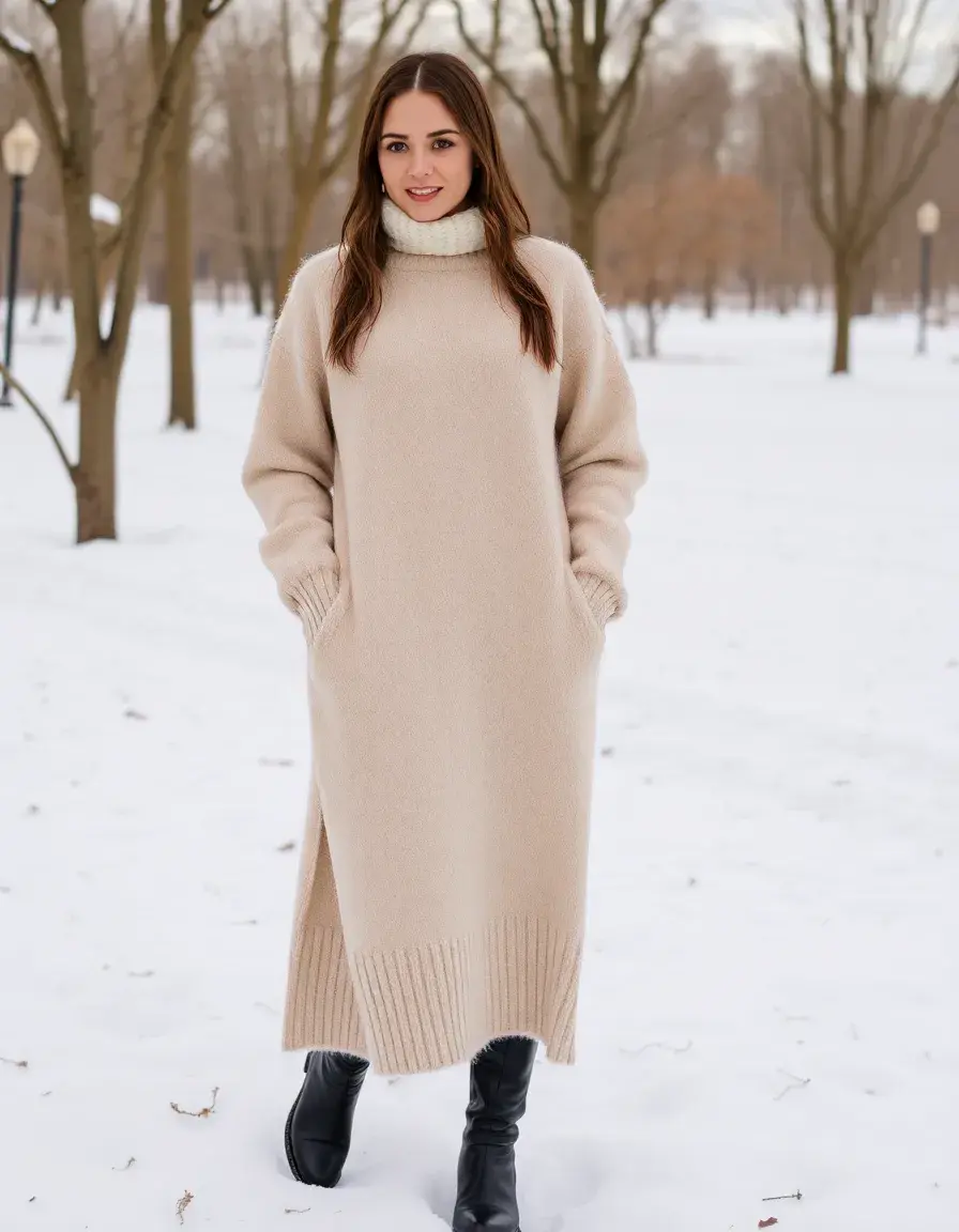 Vestido invierno mujer de lana corte midi