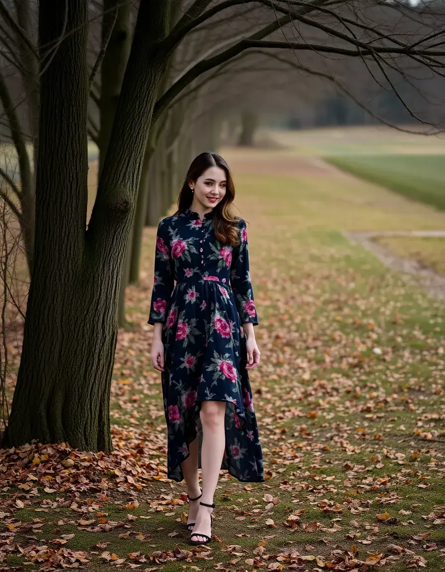 Vestido invierno mujer floral oscuro de temporada