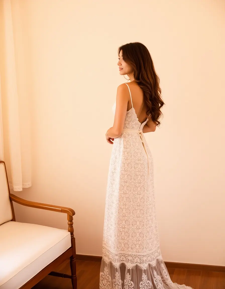 Vestido largo de encaje romántico