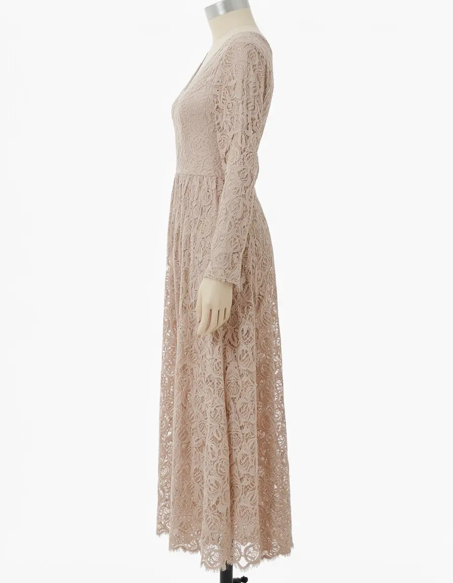 Midi Lace Dress beige side view
