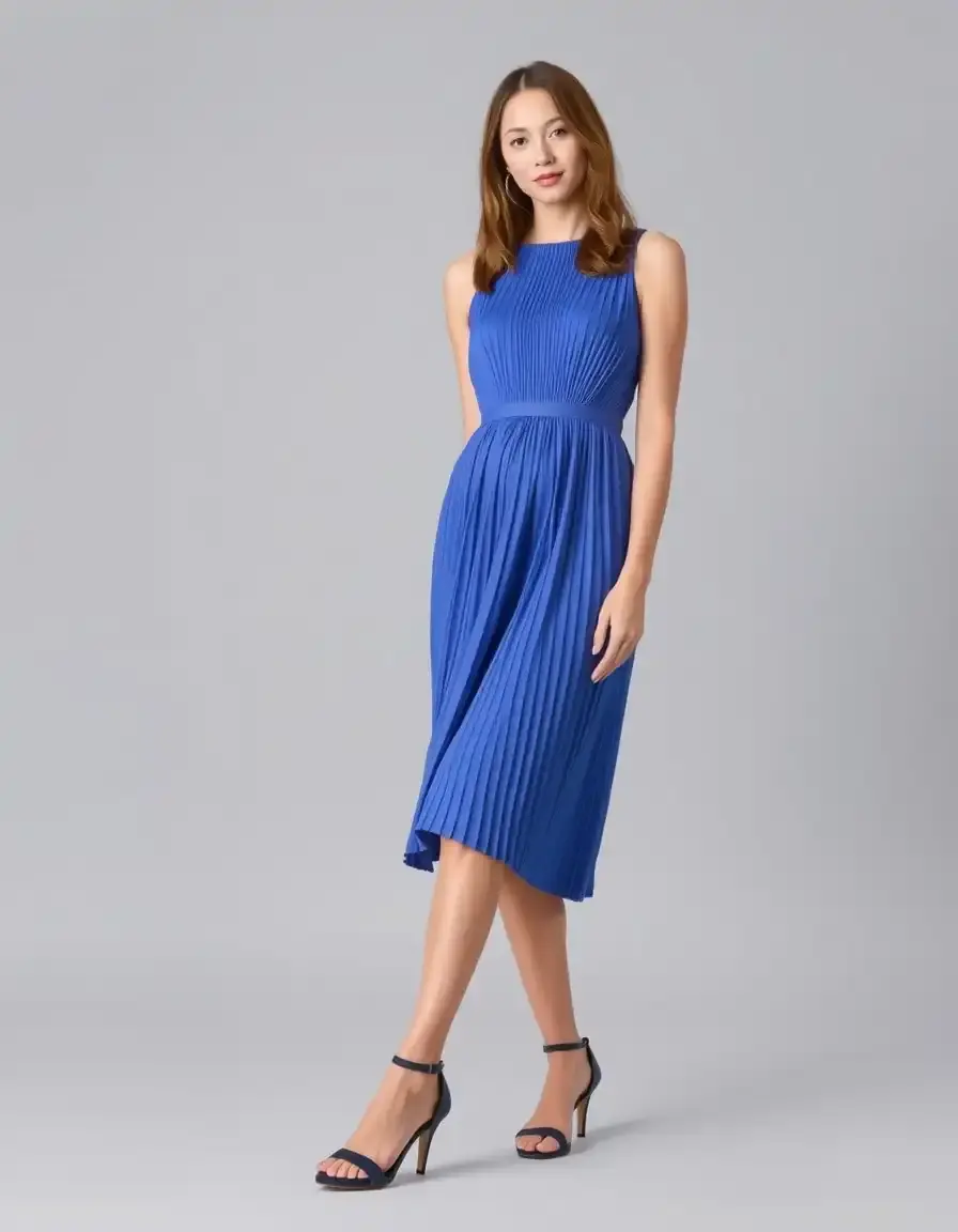 Midi Pleated Dress blue pose