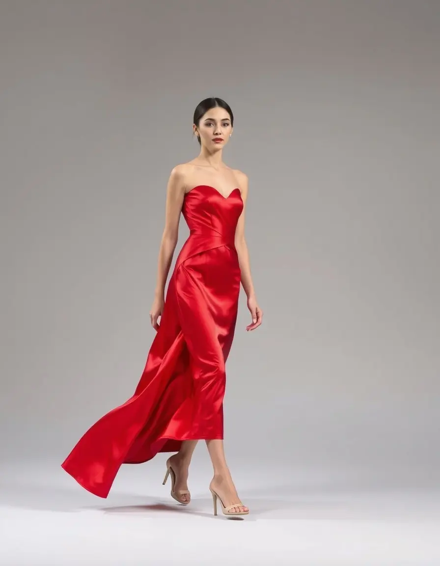 Midi Satin Dress red walking