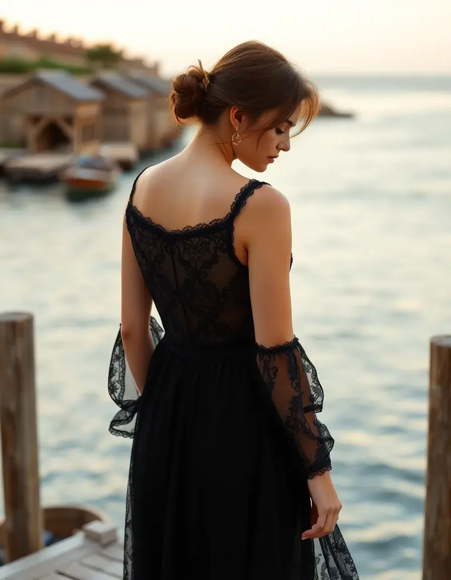Vestido con detalles de encaje para madre