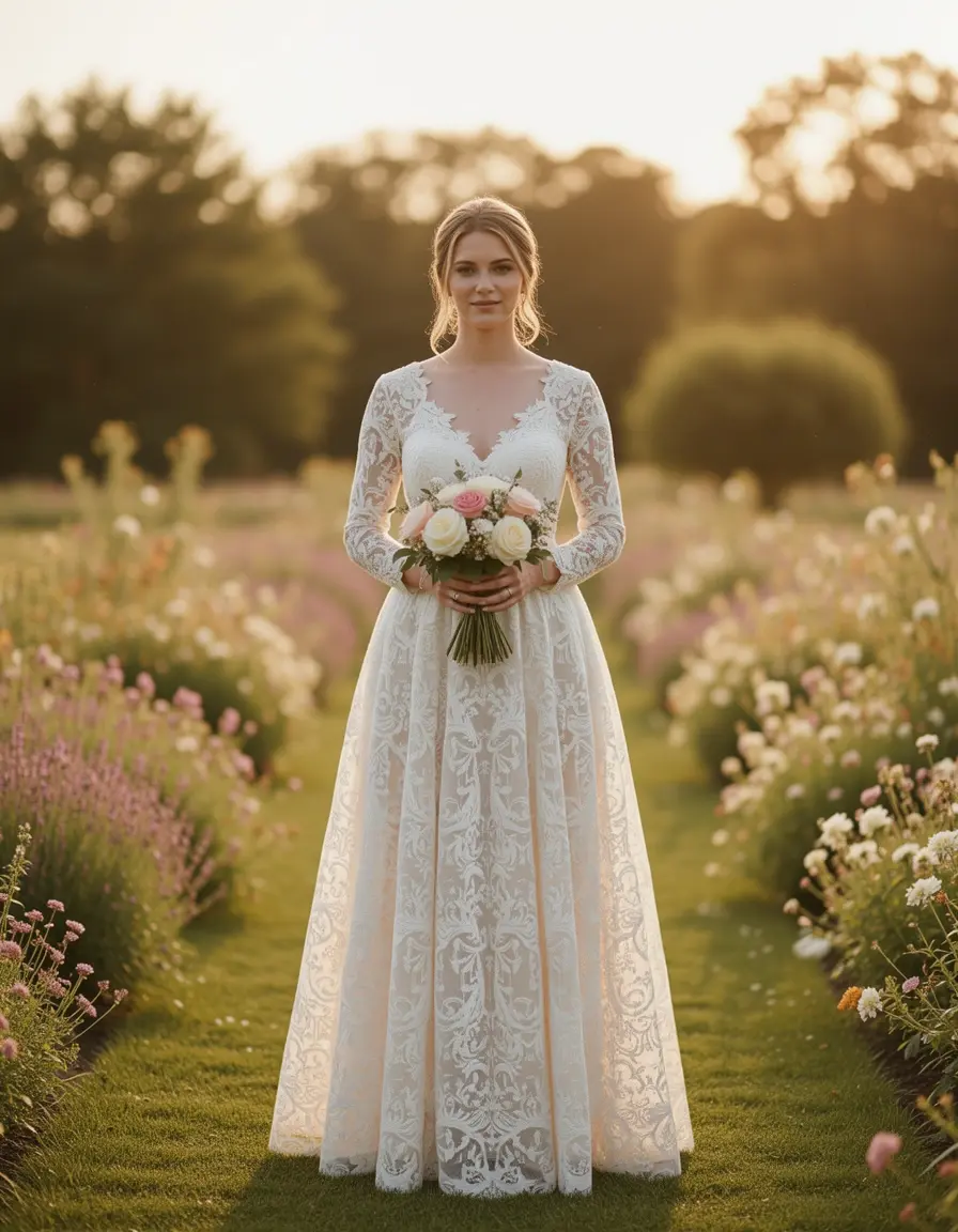 Vestido Madrina Boda Encaje Midi