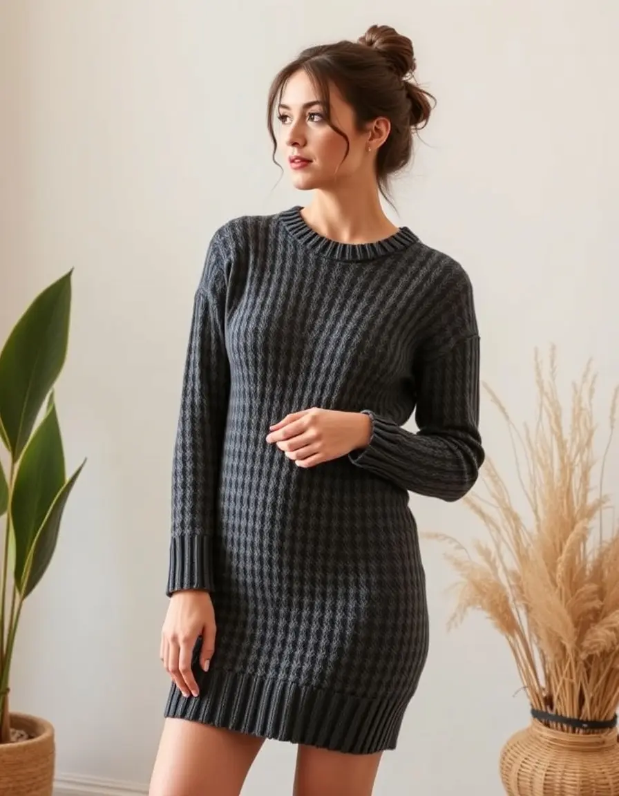 Vestido mangas largas corto de punto acogedor