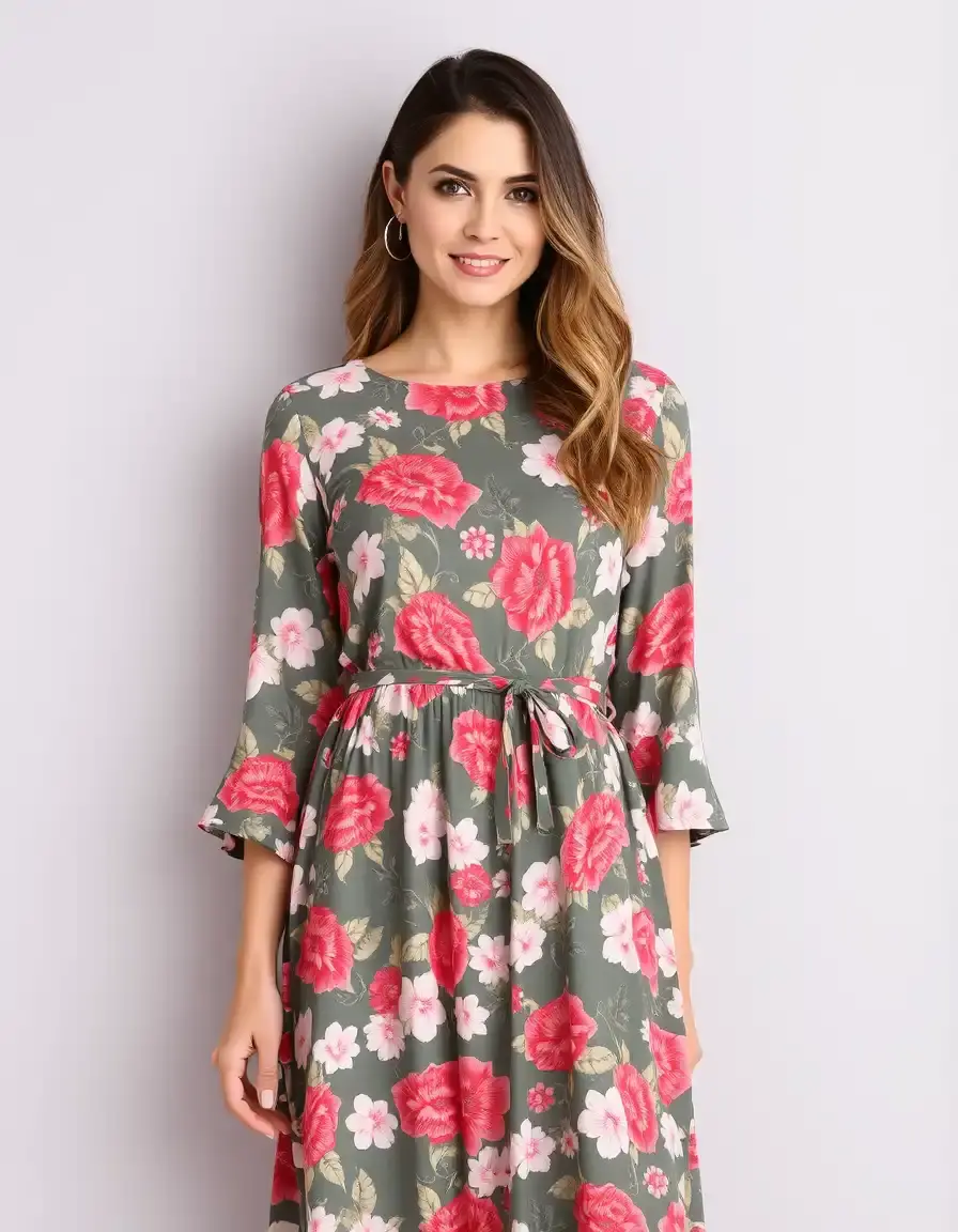 Vestido Floral de Manga Larga fresco
