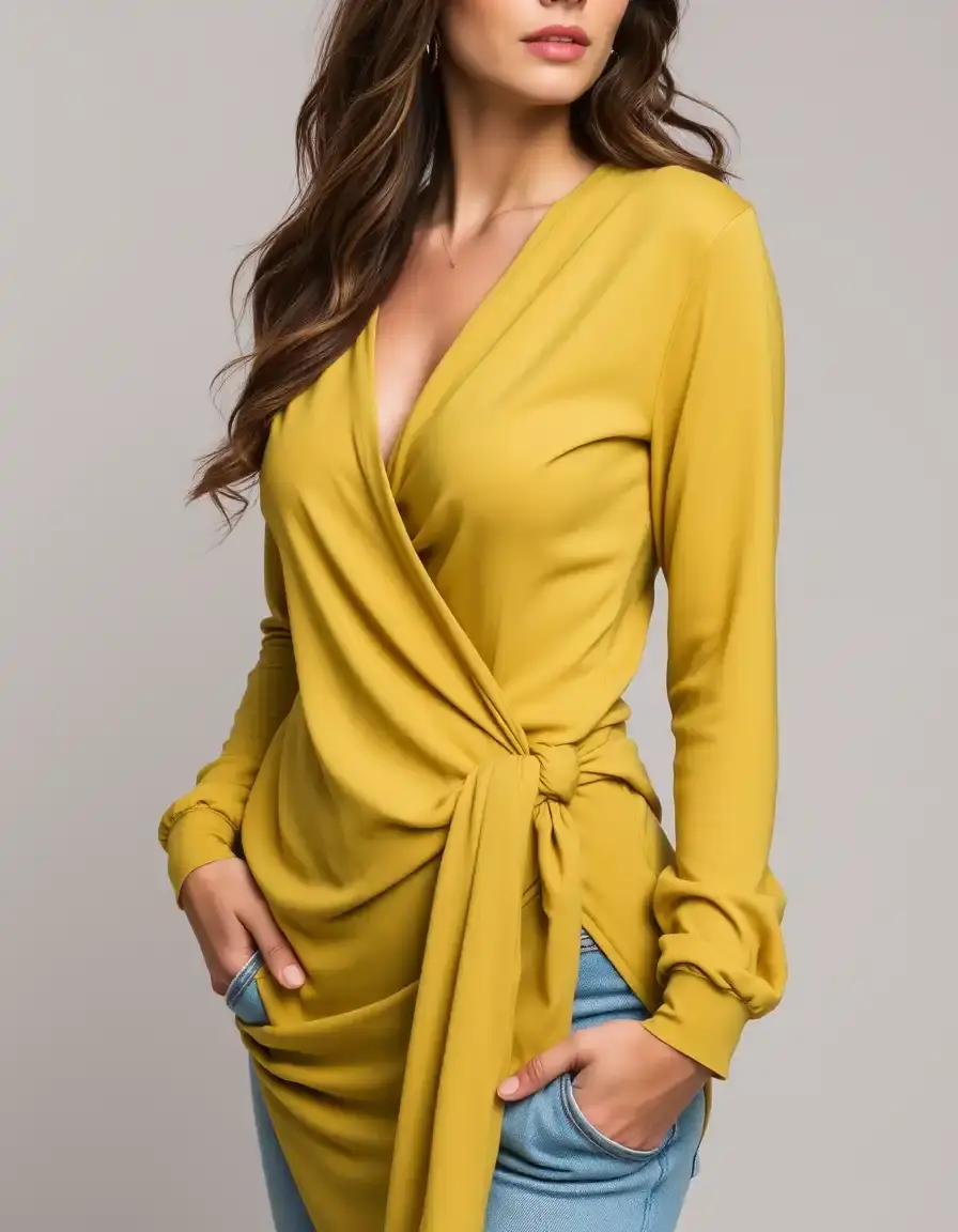 Vestido Cruzado Wrap de Manga Larga