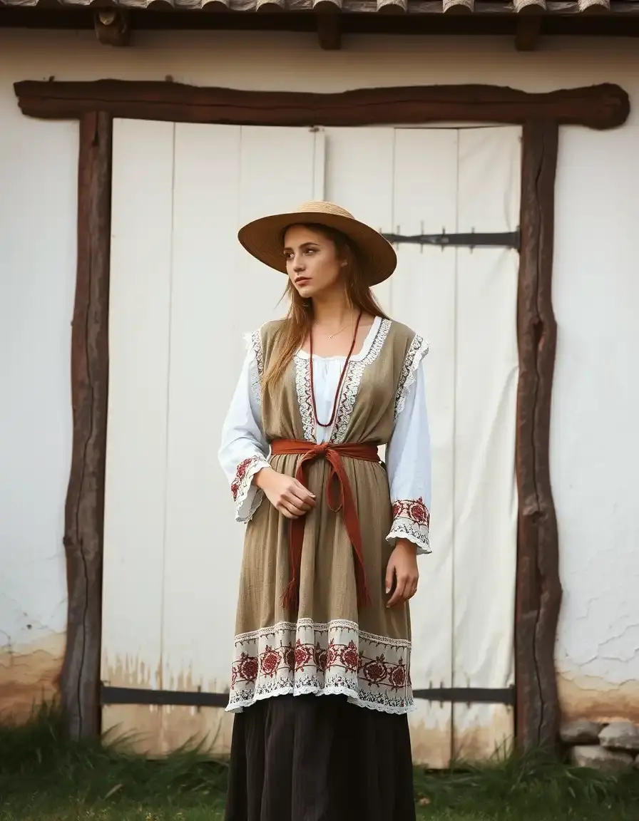 Vestido medieval estilo campesina bohemio en color crema