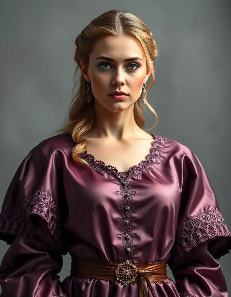 Elegante vestido de satén estilo nobleza medieval