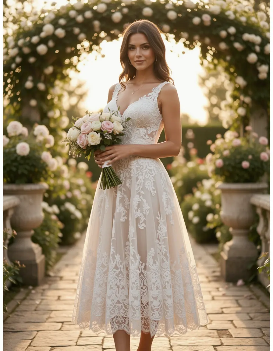 Vestido de encaje midi para boda