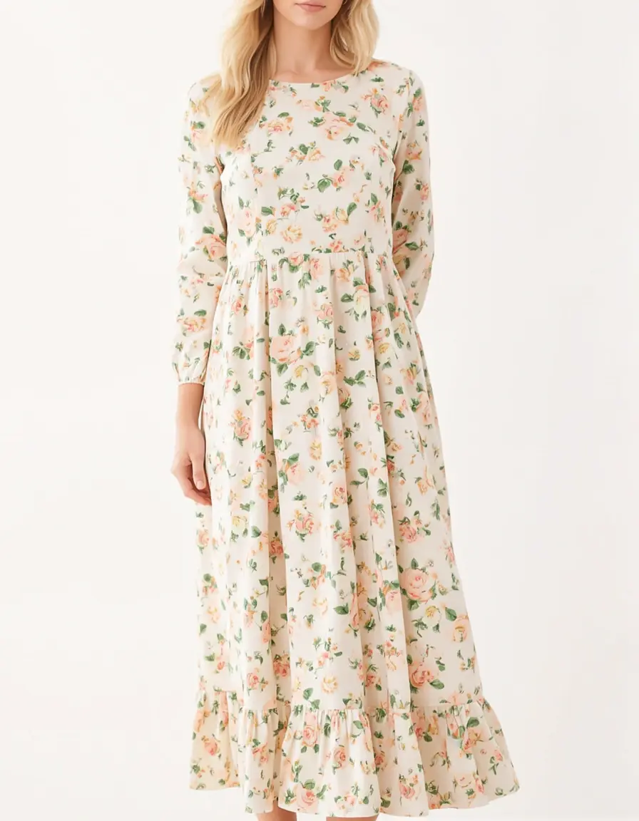 Vestido midi manga larga floral