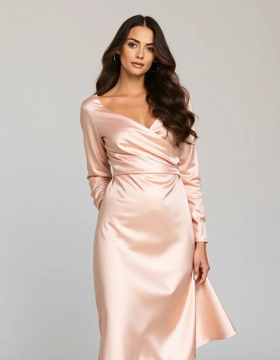 Vestido midi manga larga satinado