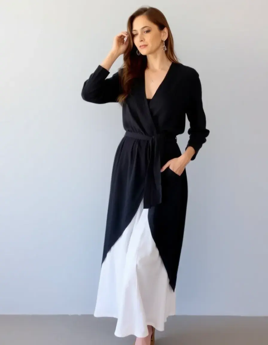 Vestido midi manga larga cruzado