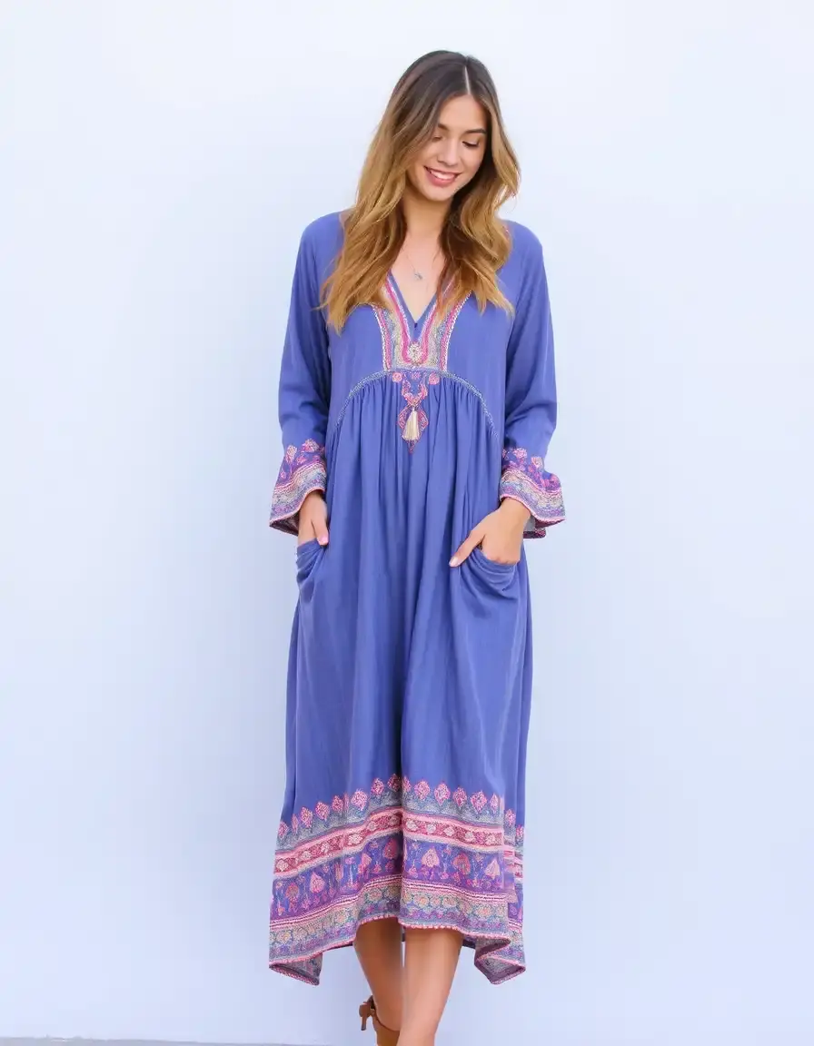 Vestido midi manga larga estilo boho