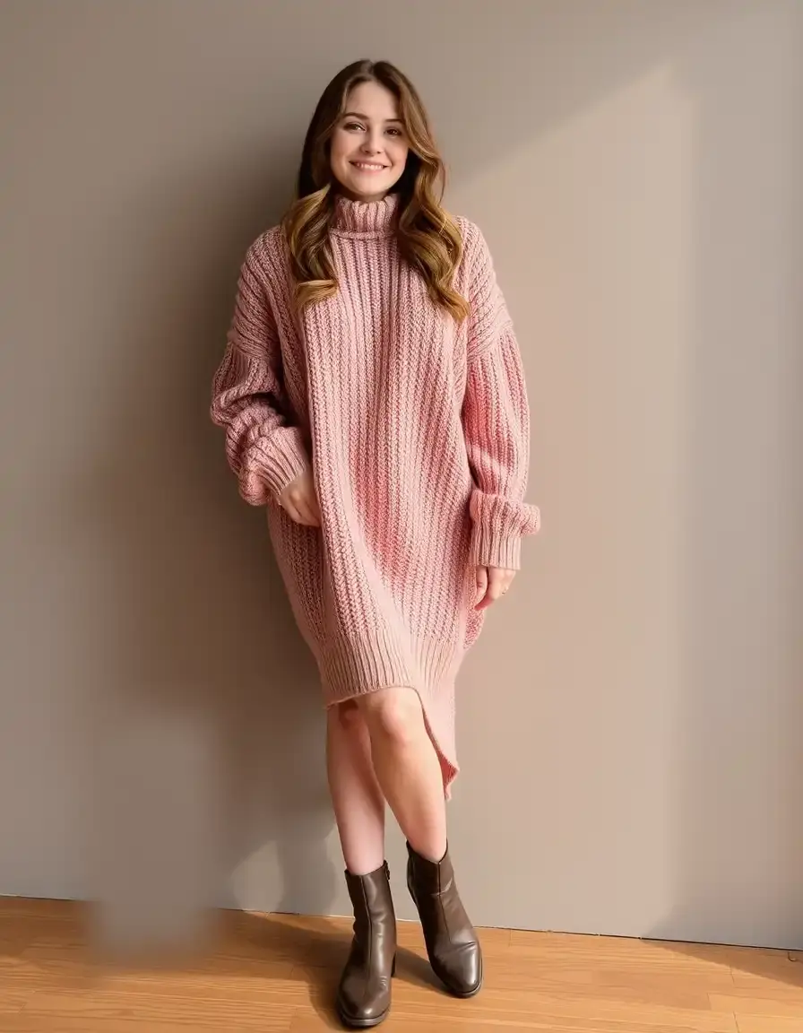 Vestido midi manga larga de punto