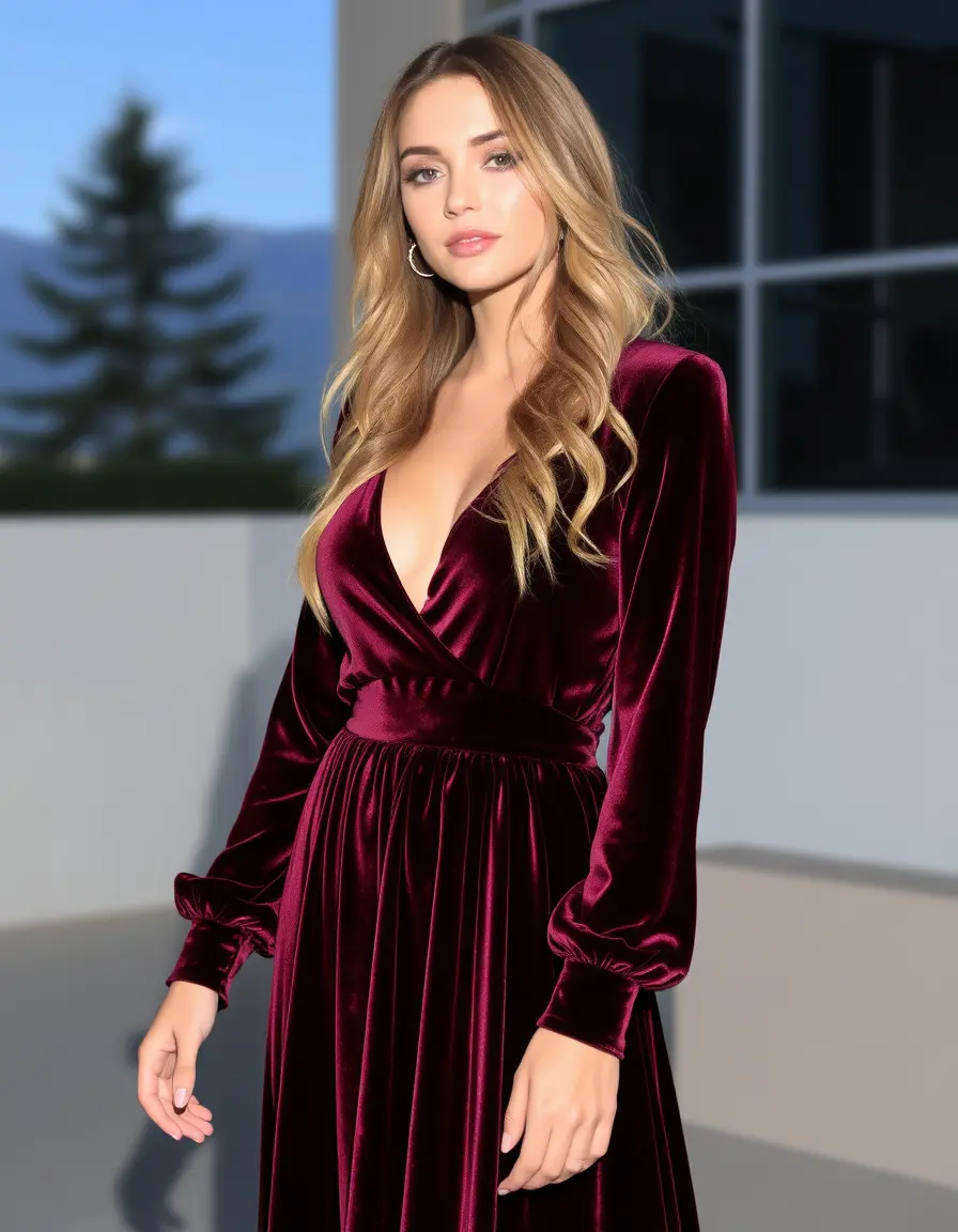 Vestido midi manga larga de terciopelo