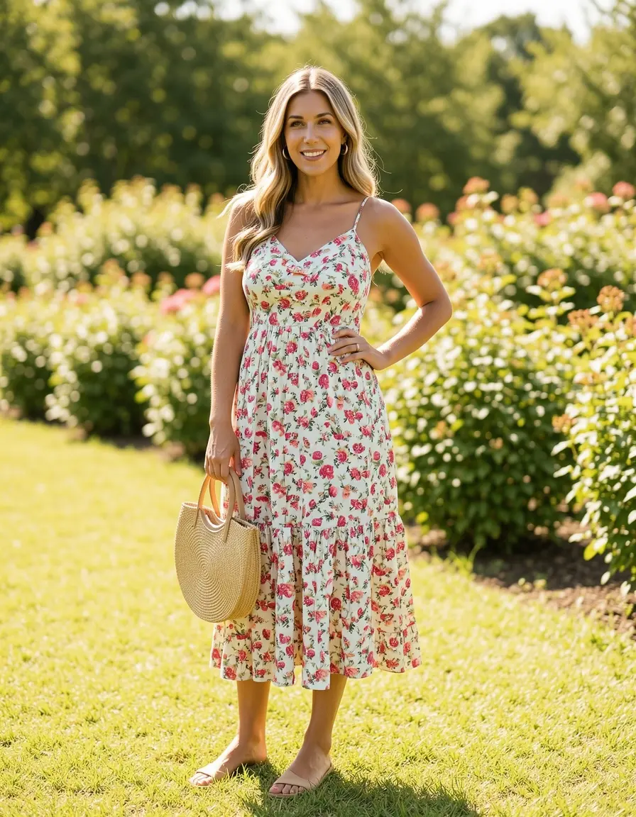 Floral midi mujer vestido veraniego
