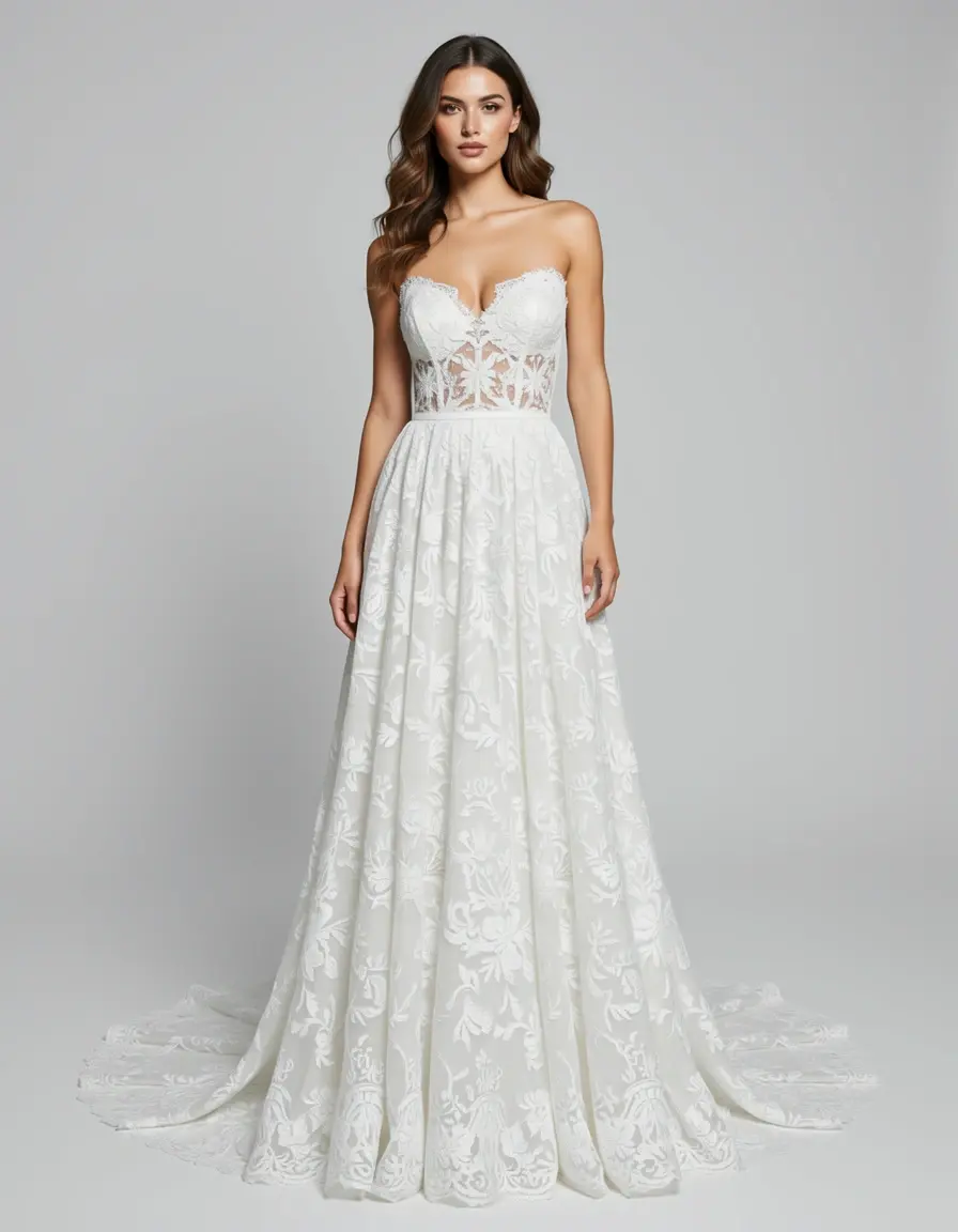 Vestido blanco mujer elegante con encaje