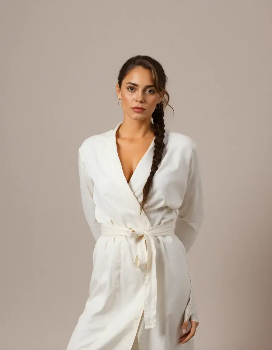 Vestido blanco mujer cruzado con cinturón