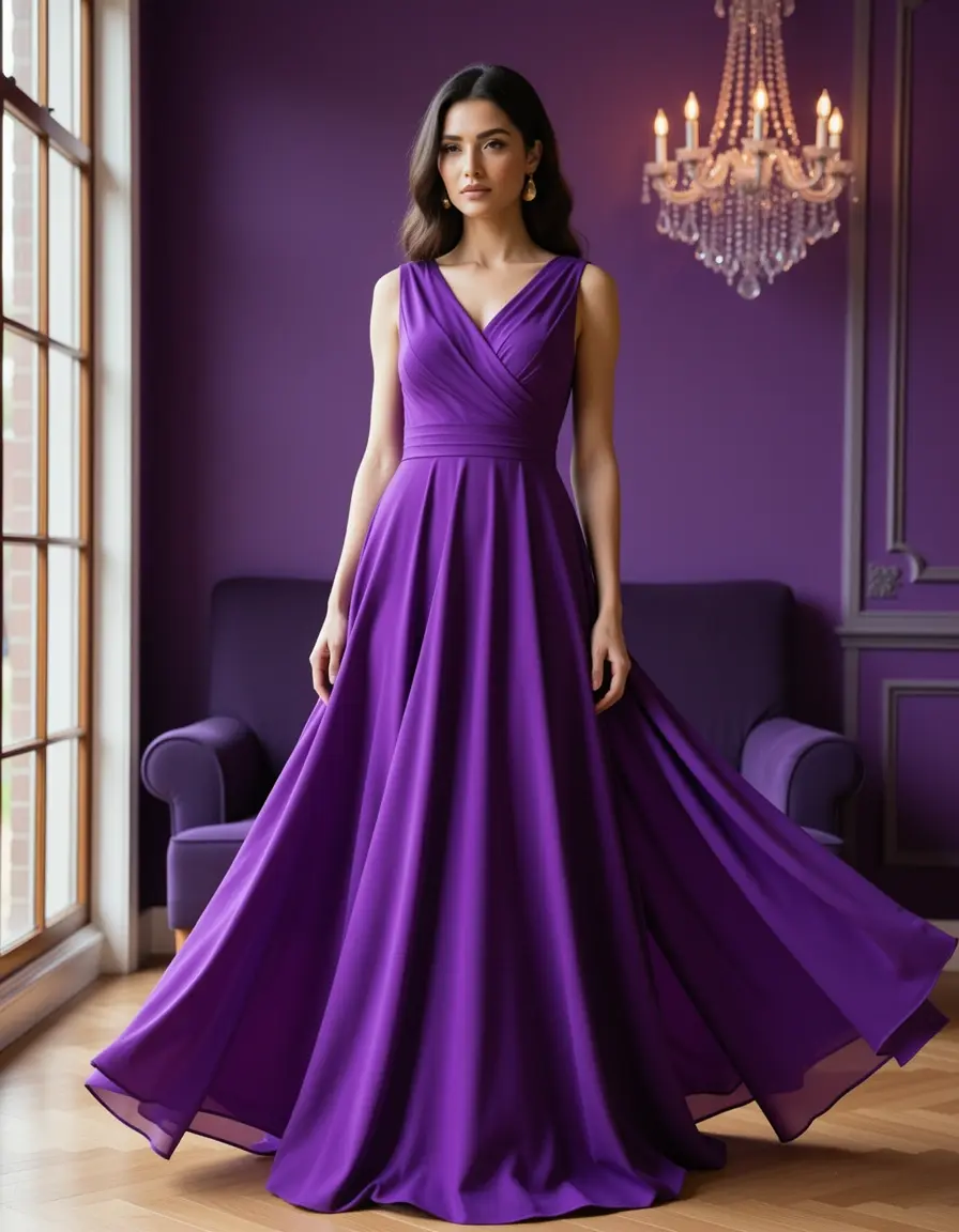 Vestido morado largo tipo maxi fluido