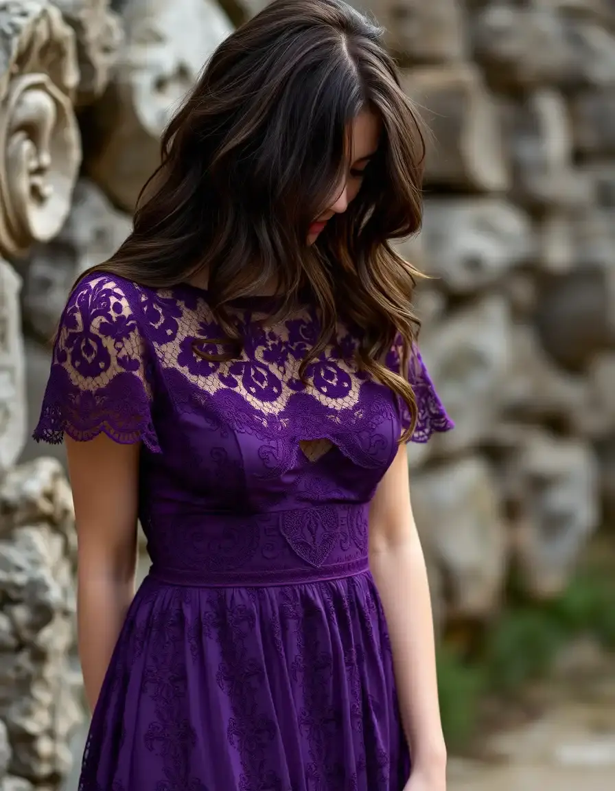 Vestido morado romántico con encaje