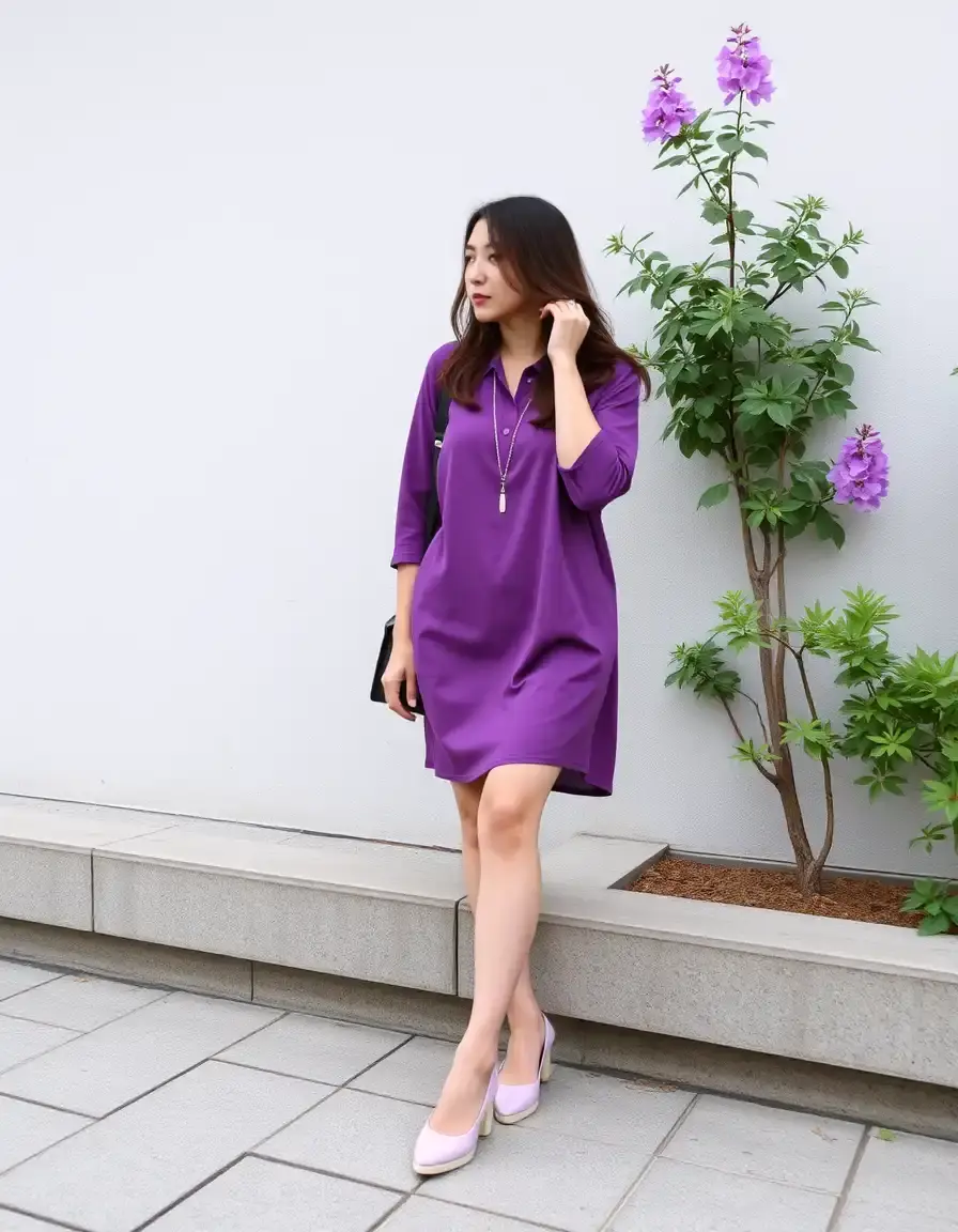 Vestido morado casual corte recto