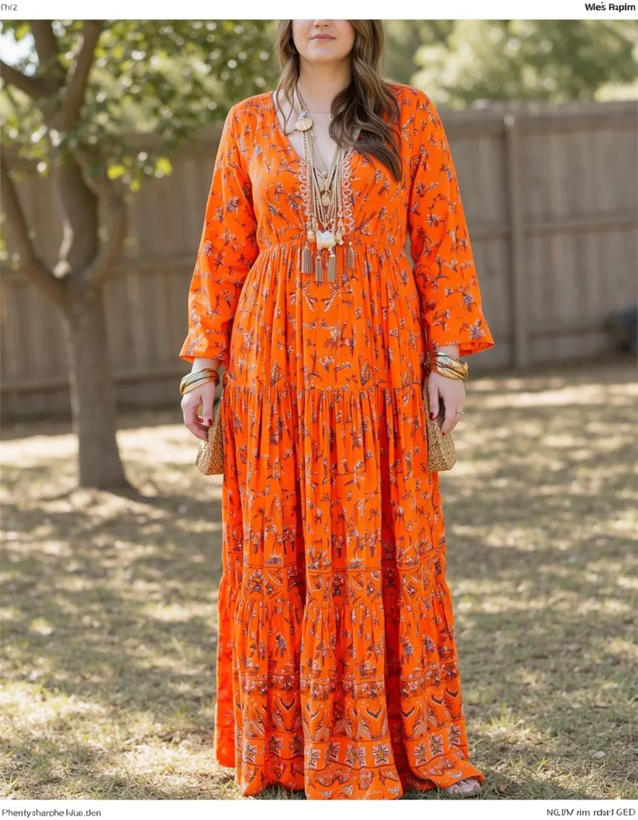 Vestido naranja maxi estilo boho vibrante