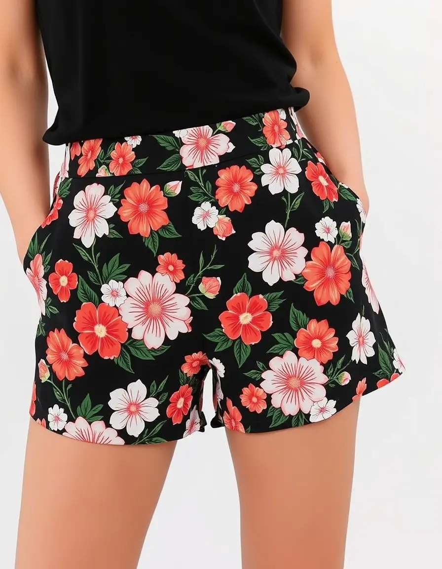 Vestido negro corto con estampado floral