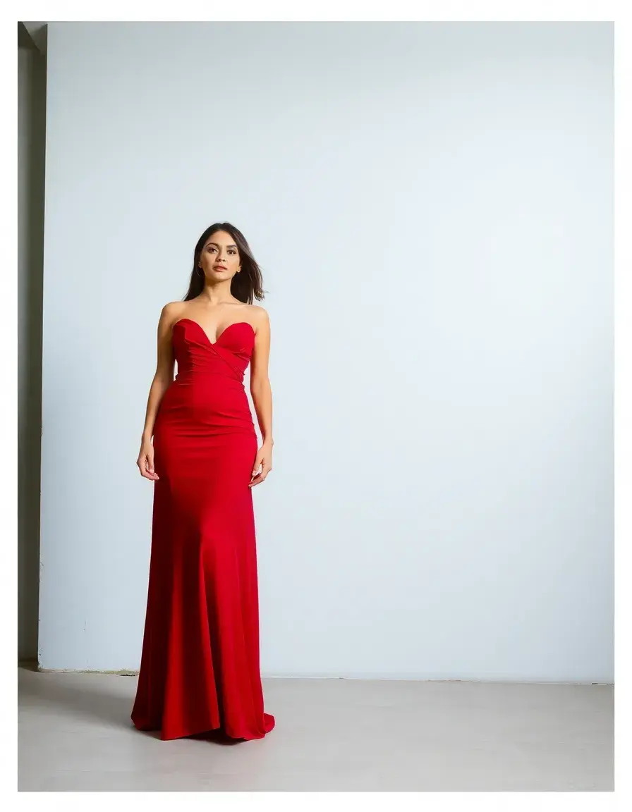 Vestido maxi rojo para invitada de boda diseño dramático