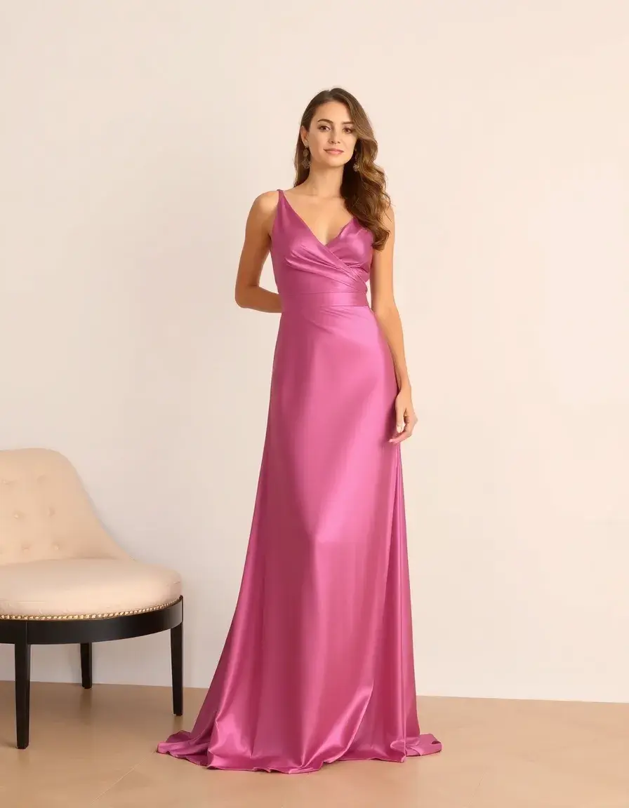 Vestido satinado largo de noche elegante