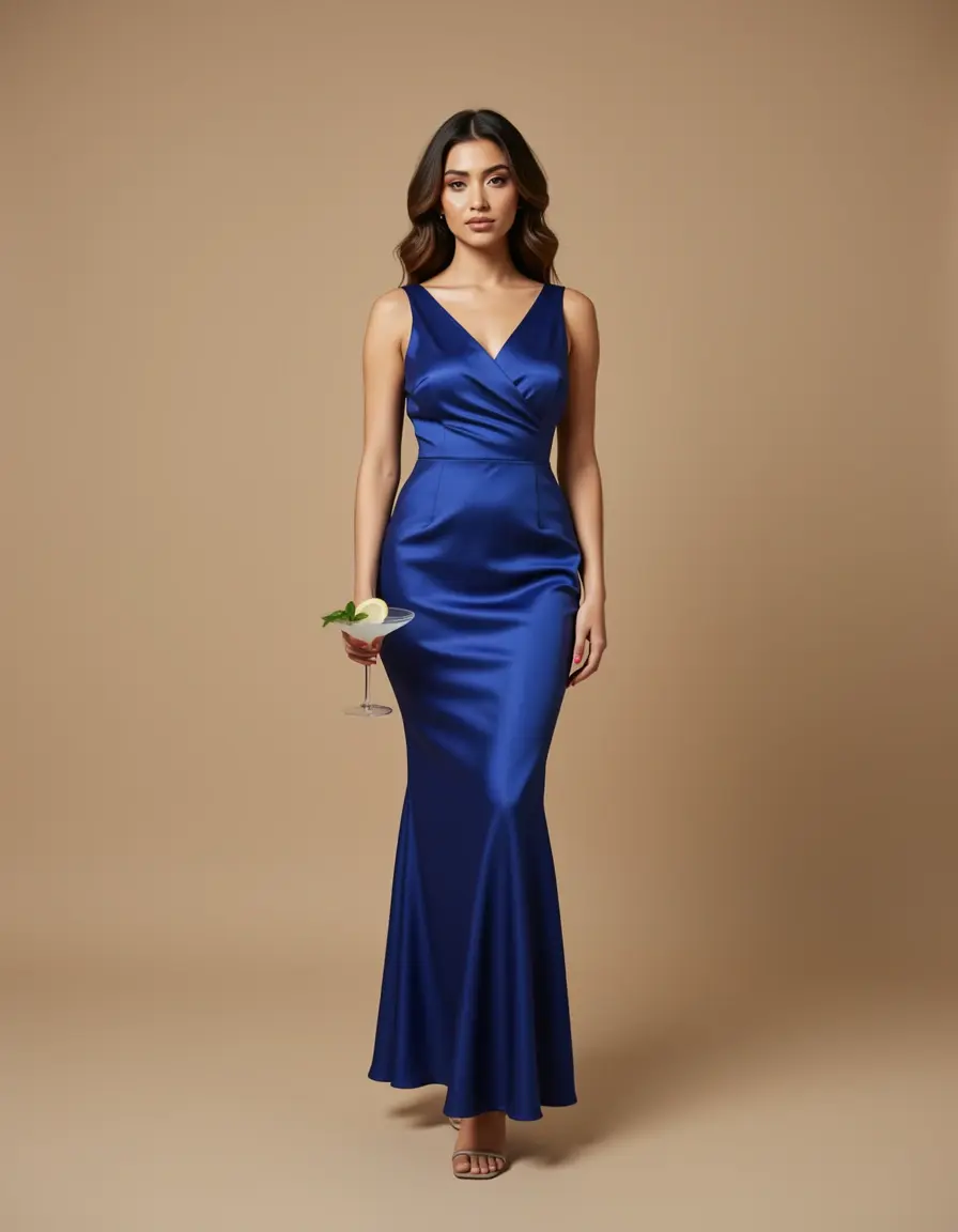 Vestido satinado midi tipo cocktail