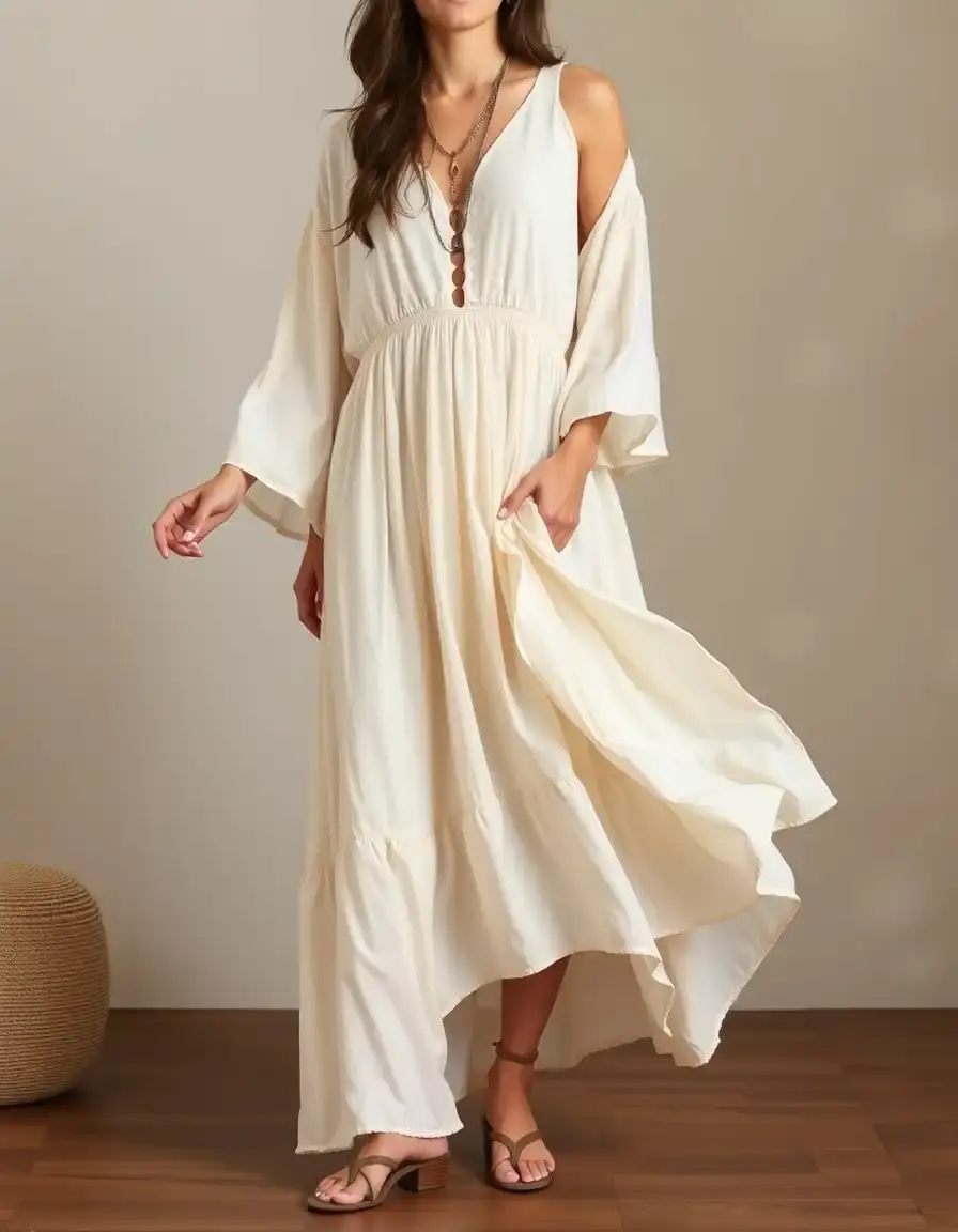 Vestido satinado estilo boho fluido
