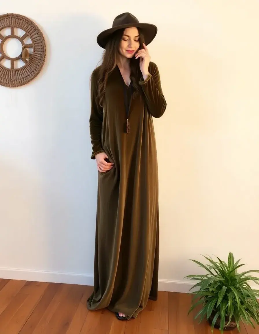 Vestido terciopelo largo estilo boho