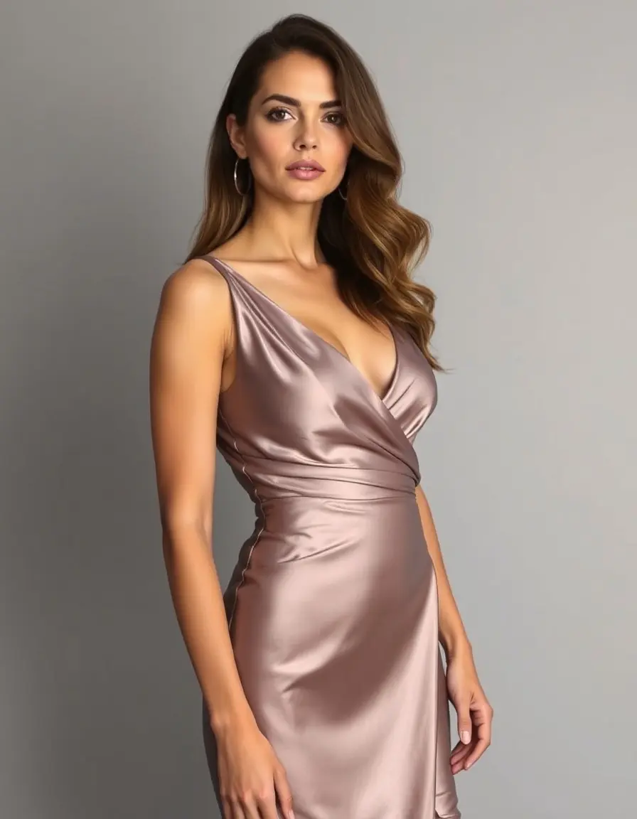 Vestido Satinado con Capa Transparente