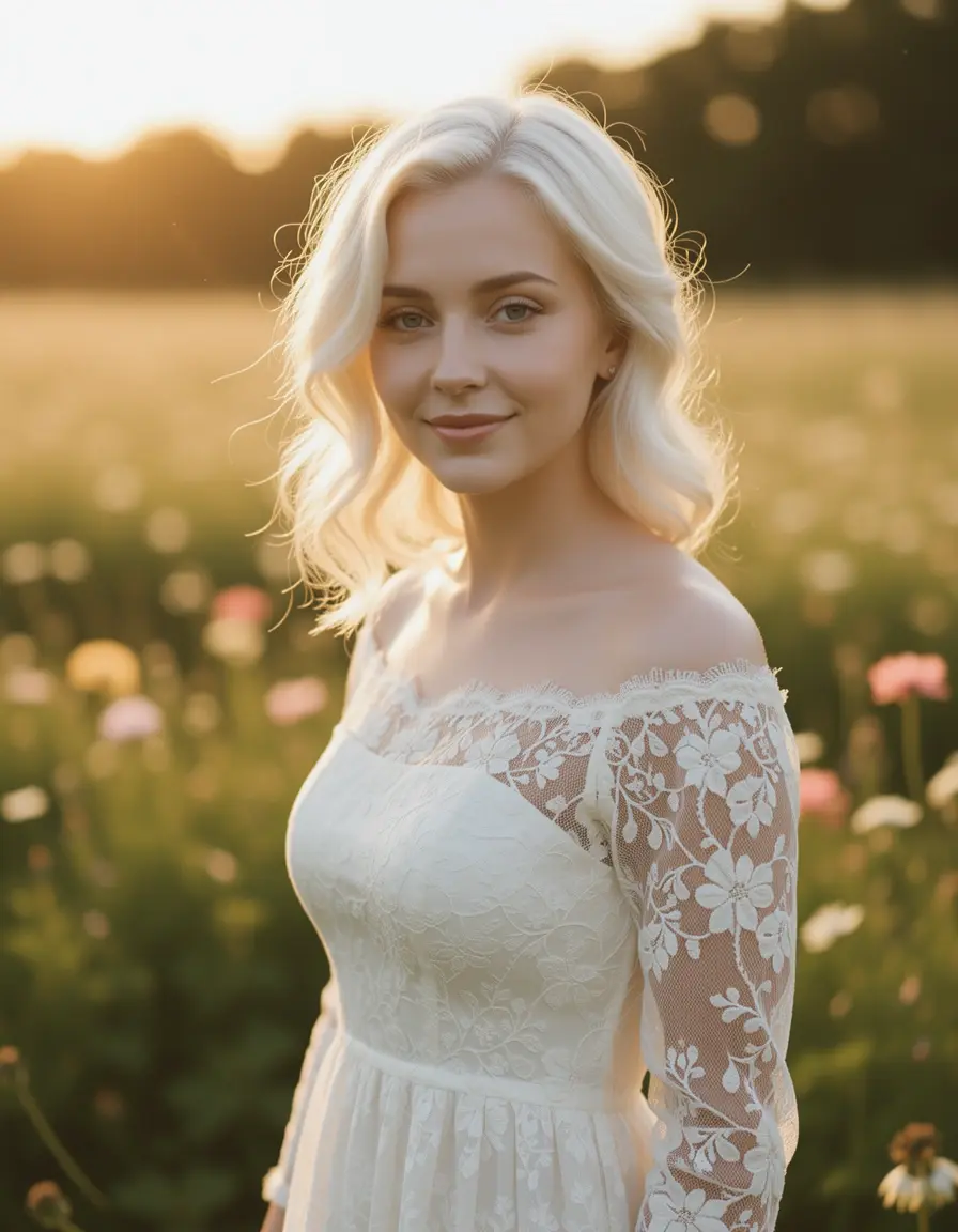 Vestido Blanco Midi con Encaje Romántico
