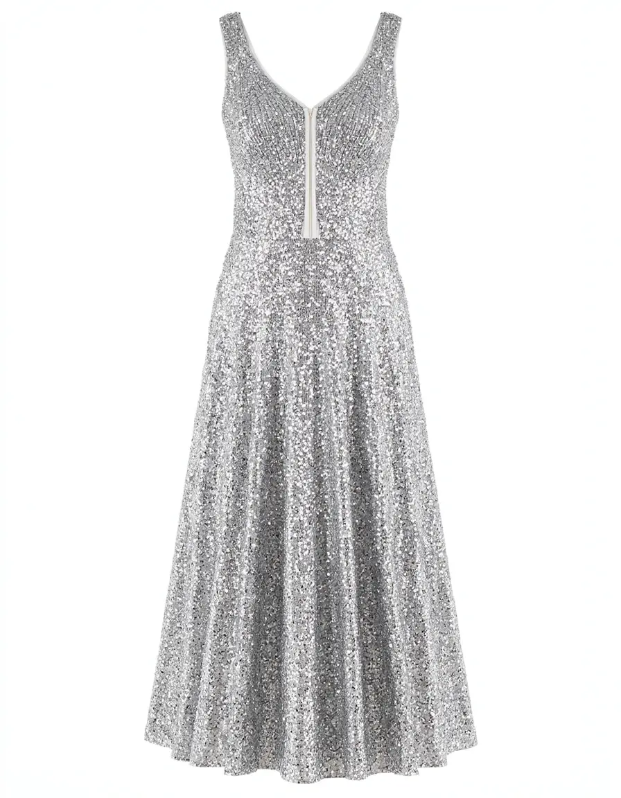 Fiesta Sequin Gown silver front view