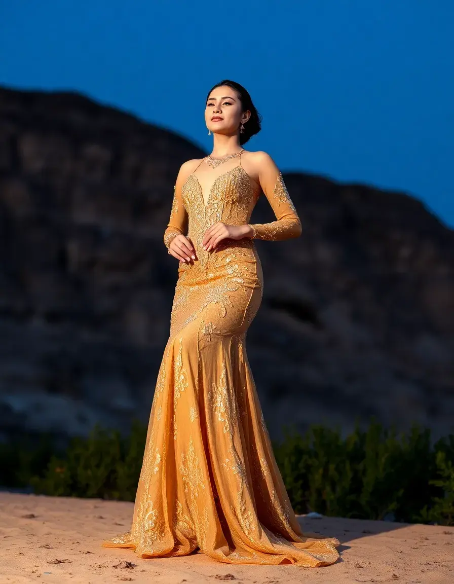 Fiesta Beaded Dress gold full length