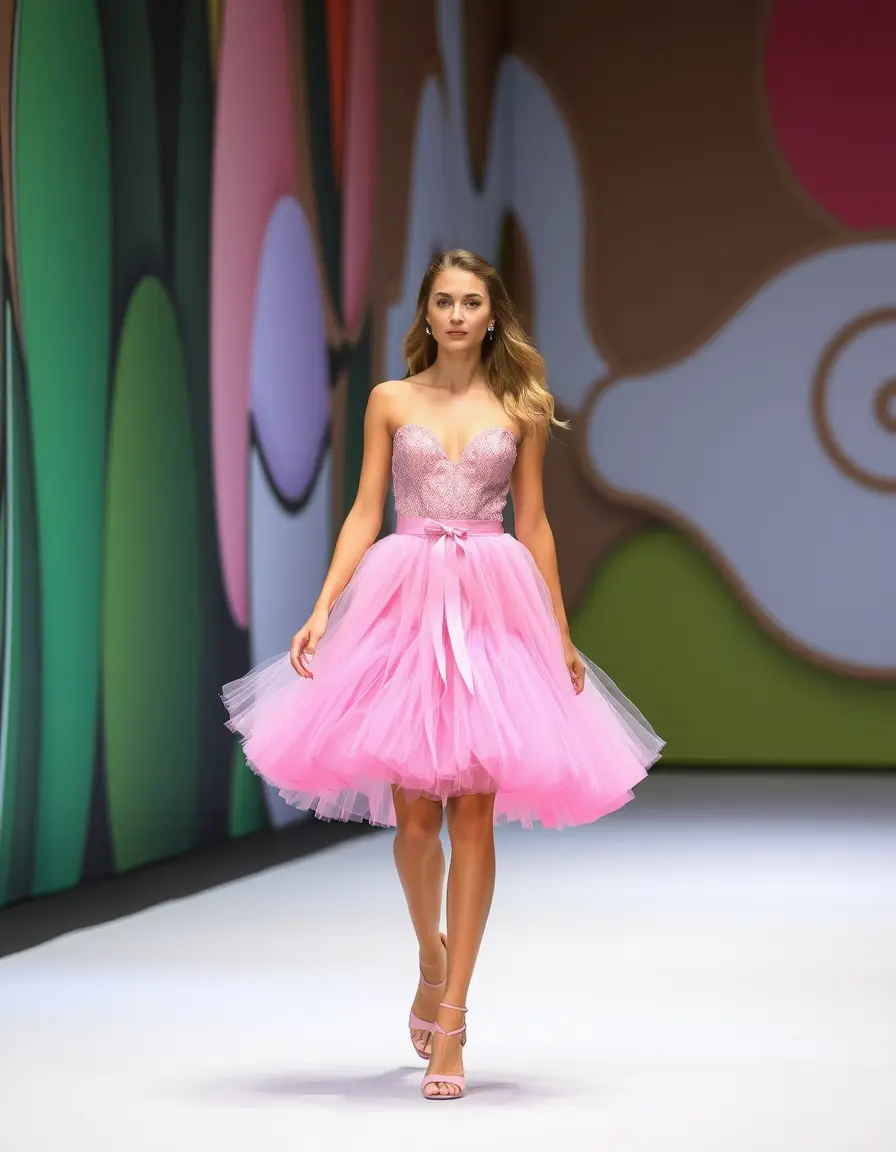 Fiesta Tulle Mini pink model walking