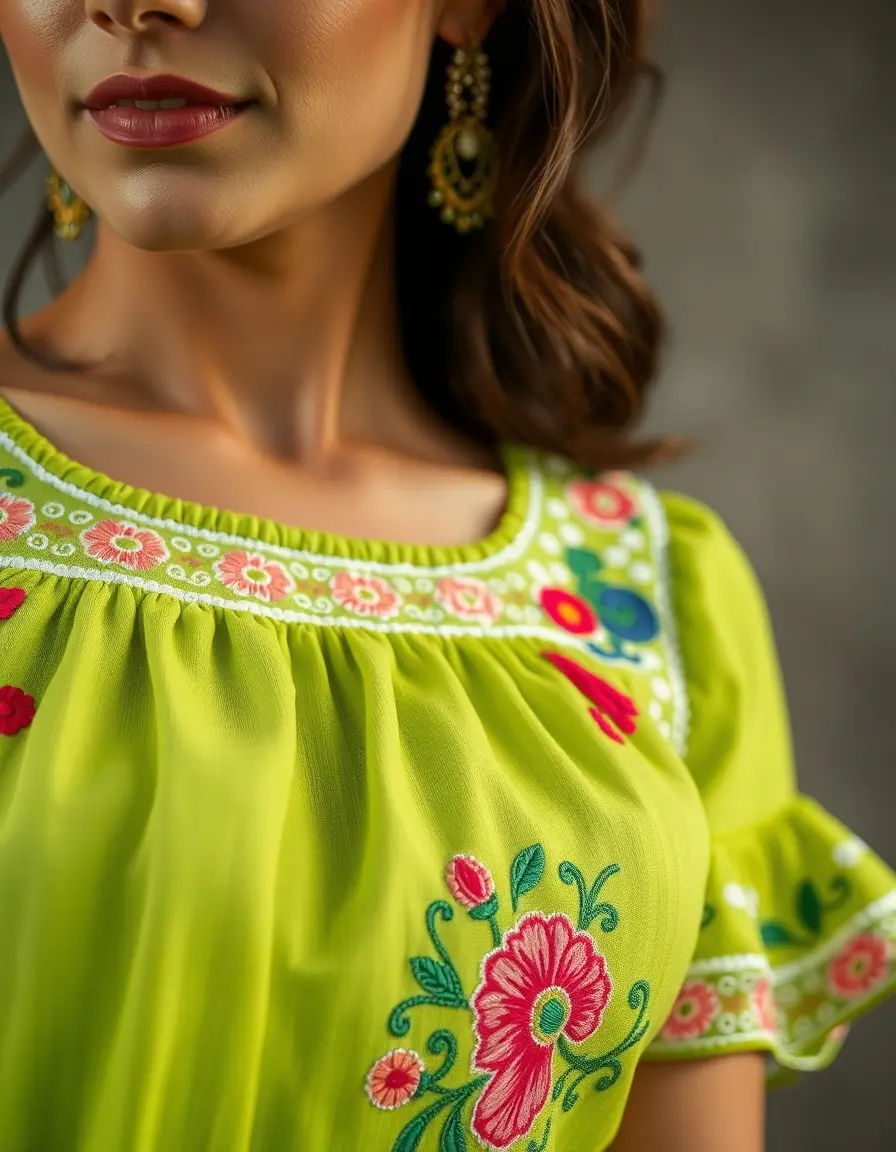 Fiesta Embroidered green close-up detail