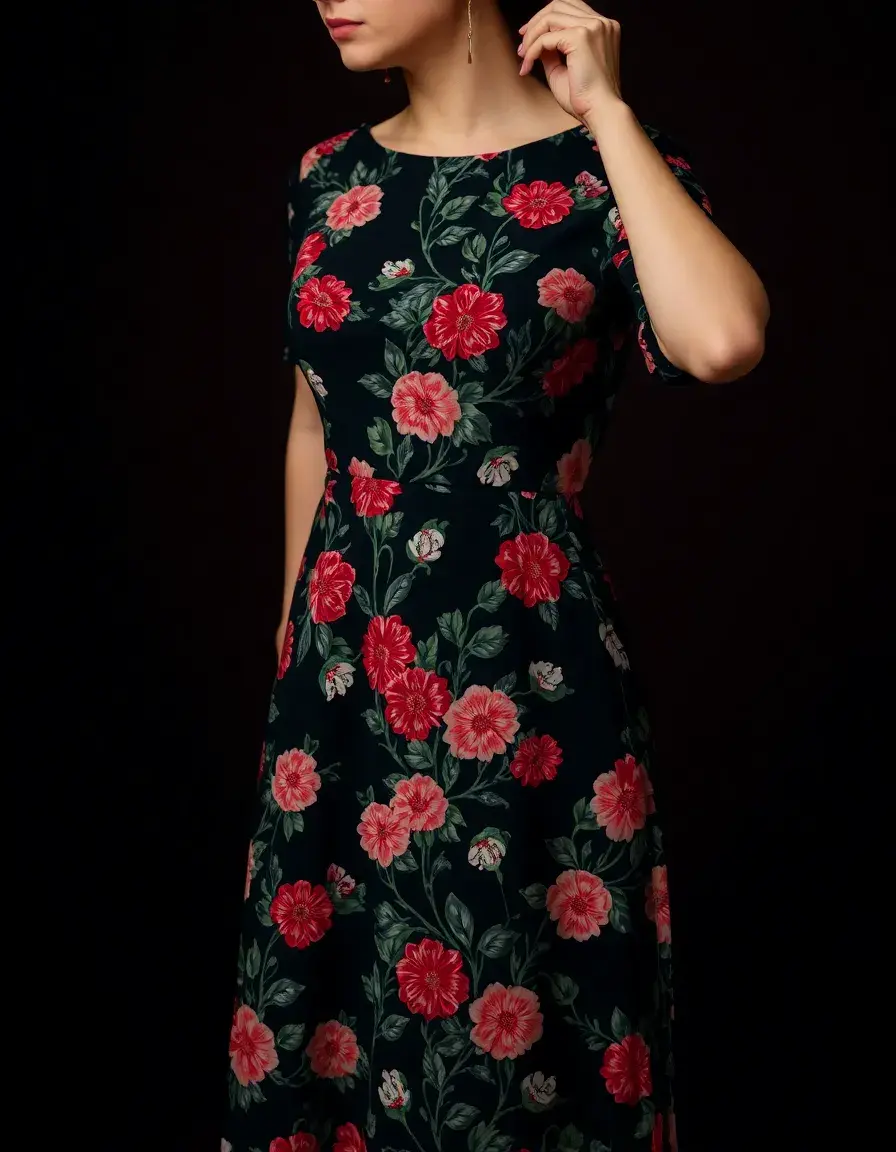 Vestido floral de tonos oscuros para invierno
