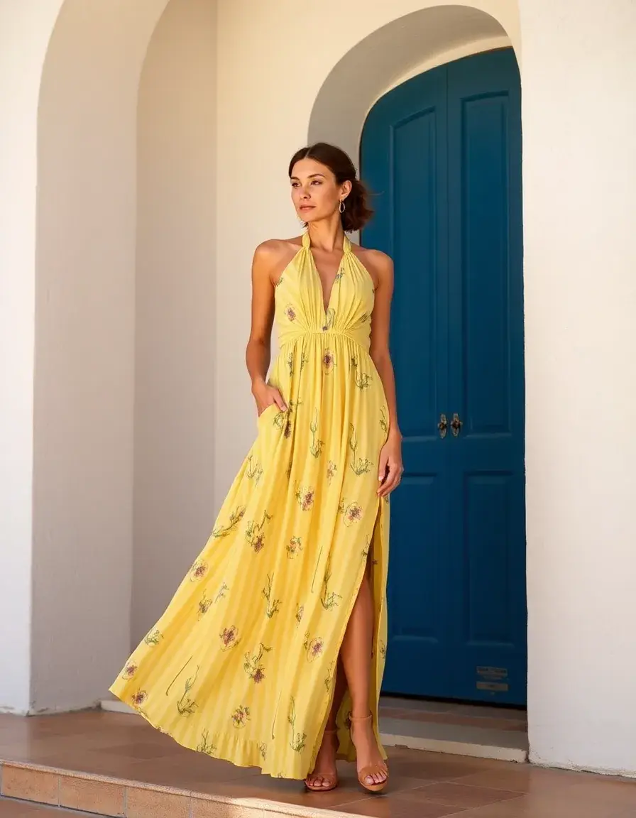 Vestido Maxi Cuello Halter Fluido