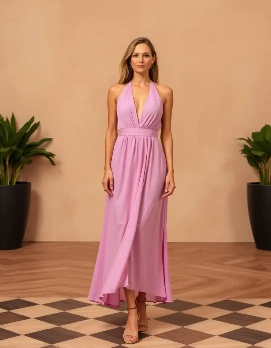 Vestido Midi Cuello Halter Elegante