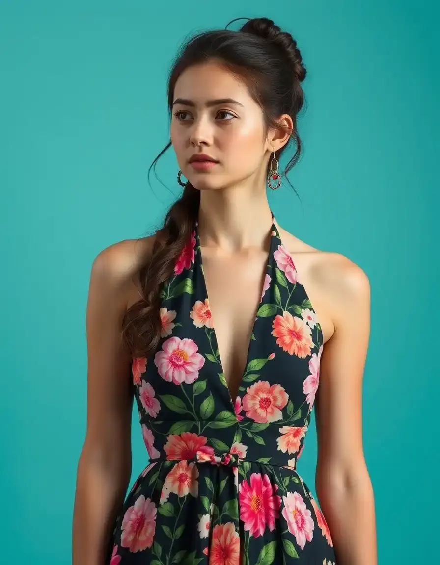 Vestido Floral Cuello Halter Fresco
