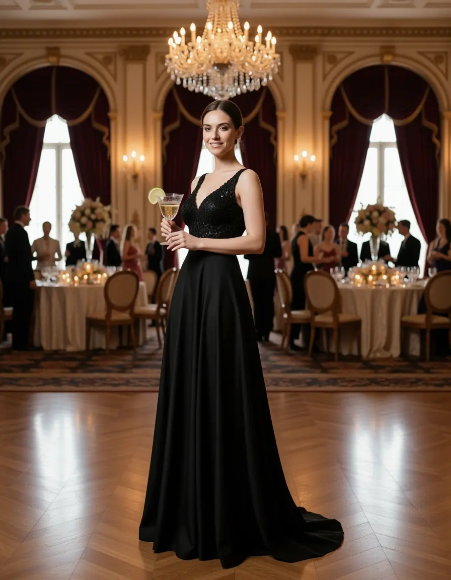 Vestido de coctel midi negro clásico